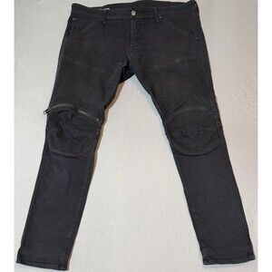 G-Star Raw Jeans Men 5620 3D Zip Knee Skinny 38x32 Black Denim Stretch Y2K Biker